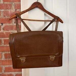 Vintage 1950s Brown Leather School Satchel British Academic Briefcase